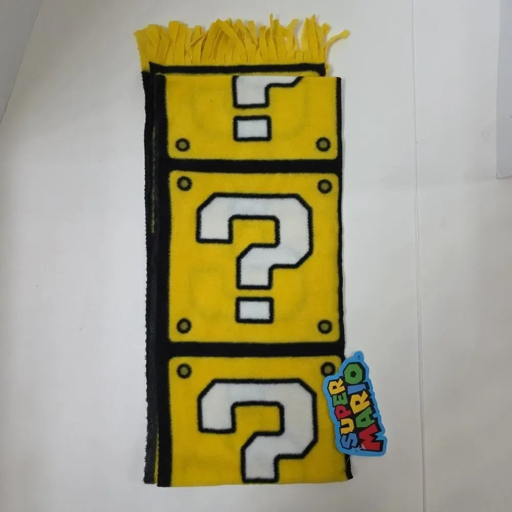 Super Mario Bros Fleece Scarf Official Nintendo Question Block 72”X8” New W/ Tag